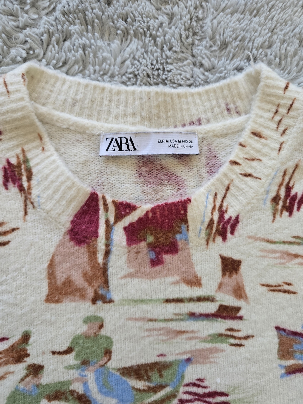 Zara Sailor Soft Feel Oversized Cream Crewneck Sweater Landscape Print - SZ Med - Picture 7 of 9